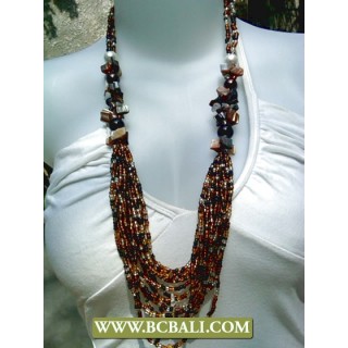 Multi Strand Layer Necklaces Glass Beads, Pearls and Shells